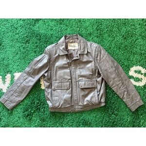 Wilsons Genuine Leather Jacket Mens Size 42 Gray Bomber Pilot Retro